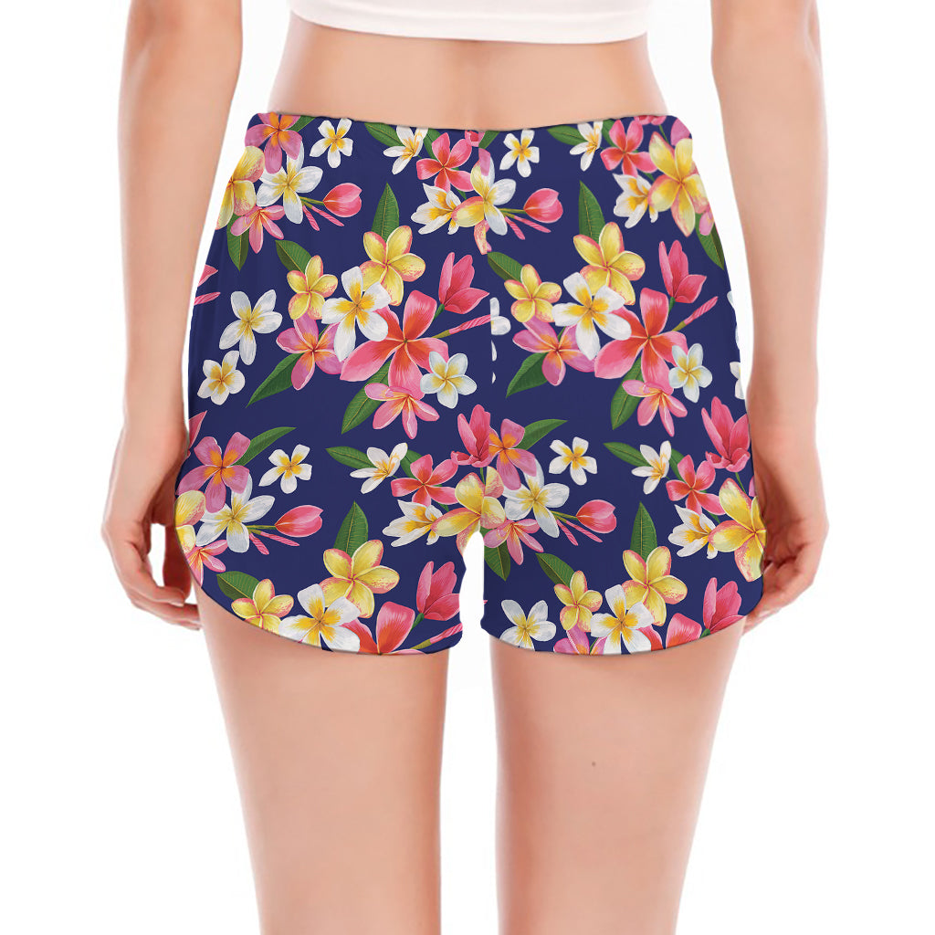 Tropical Frangipani Plumeria Print Women's Split Running Shorts