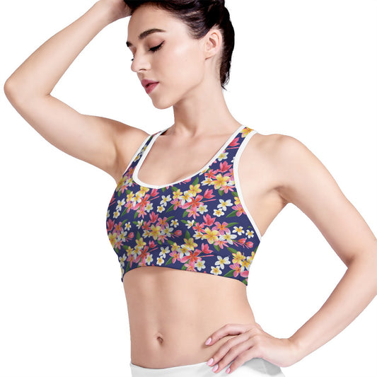 Tropical Frangipani Plumeria Print Women's Sports Bra