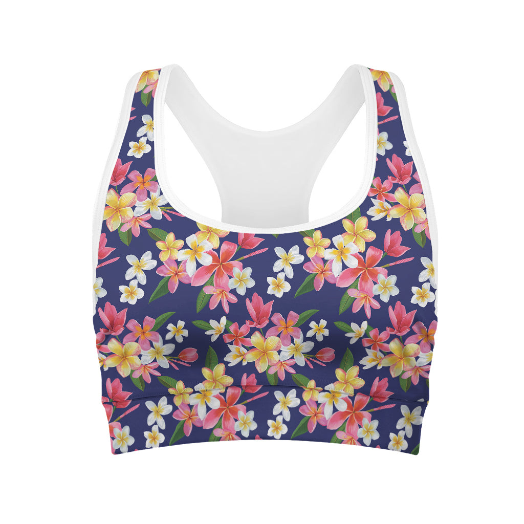 Tropical Frangipani Plumeria Print Women's Sports Bra