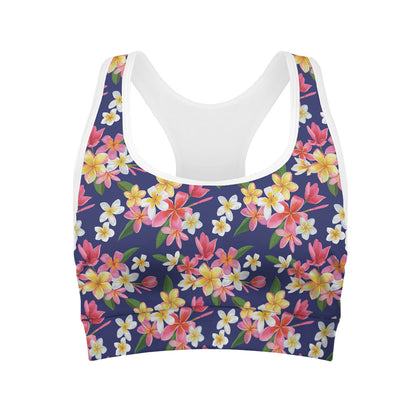 Tropical Frangipani Plumeria Print Women's Sports Bra