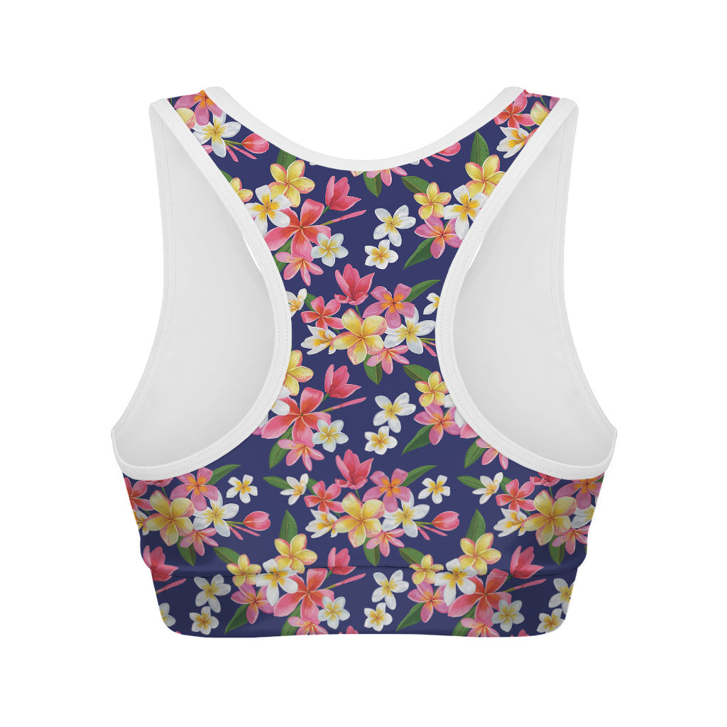 Tropical Frangipani Plumeria Print Women's Sports Bra