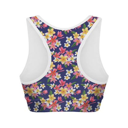 Tropical Frangipani Plumeria Print Women's Sports Bra