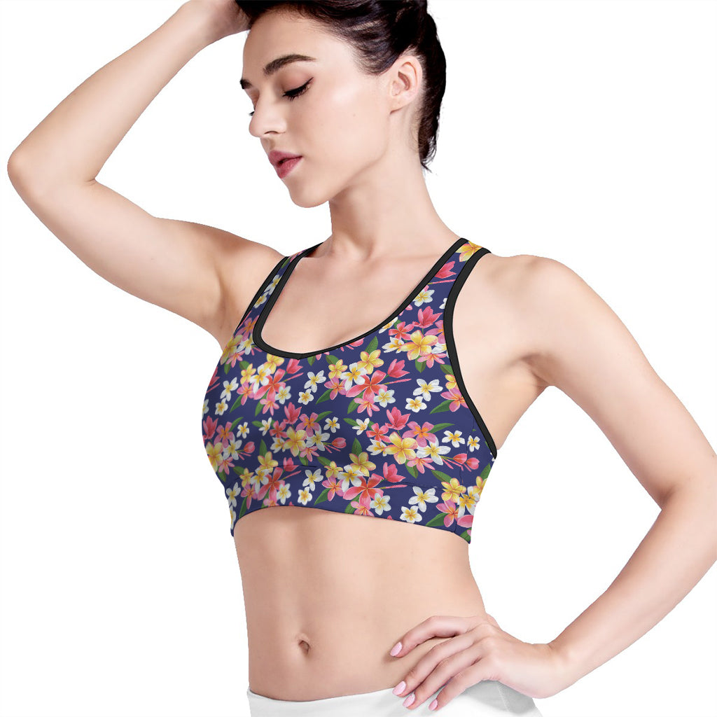 Tropical Frangipani Plumeria Print Women's Sports Bra