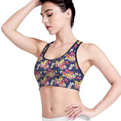 Tropical Frangipani Plumeria Print Women's Sports Bra
