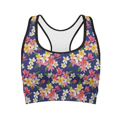 Tropical Frangipani Plumeria Print Women's Sports Bra