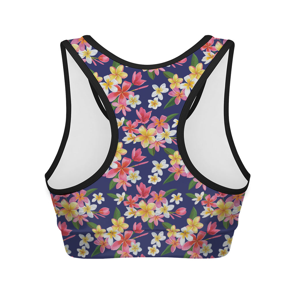 Tropical Frangipani Plumeria Print Women's Sports Bra