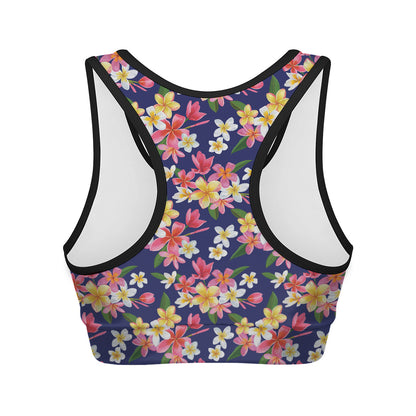 Tropical Frangipani Plumeria Print Women's Sports Bra