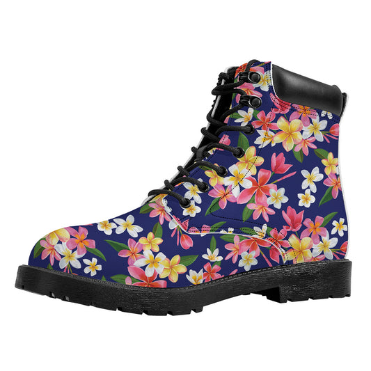 Tropical Frangipani Plumeria Print Work Boots