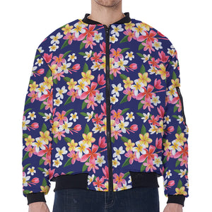 Tropical Frangipani Plumeria Print Zip Sleeve Bomber Jacket