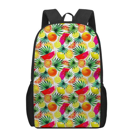 Tropical Fruit Leaf Pattern Print 17 Inch Backpack