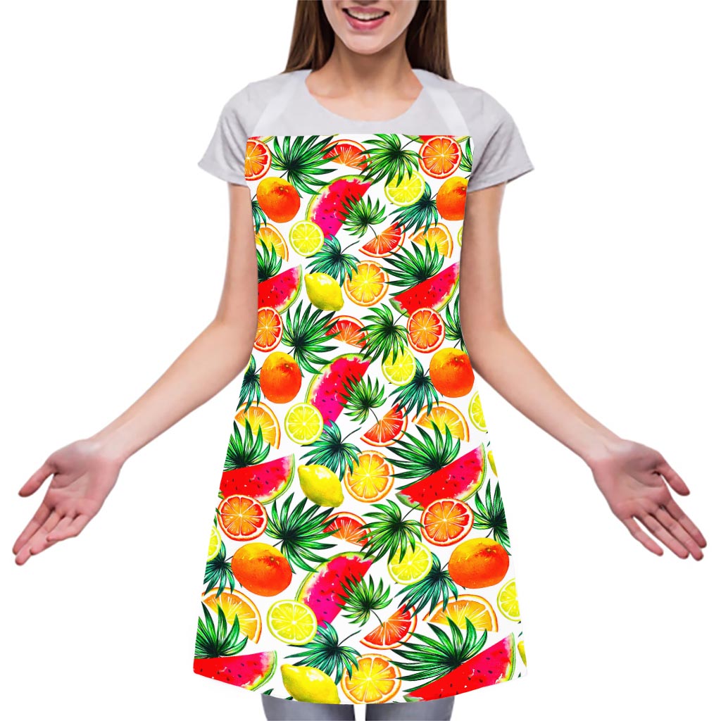Tropical Fruit Leaf Pattern Print Adjustable Apron