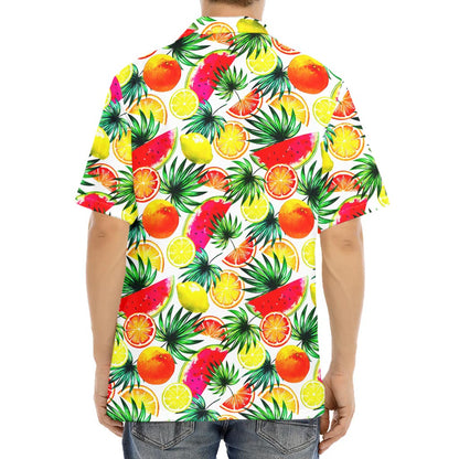 Tropical Fruit Leaf Pattern Print Aloha Shirt