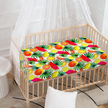 Tropical Fruit Leaf Pattern Print Baby Crib Sheet