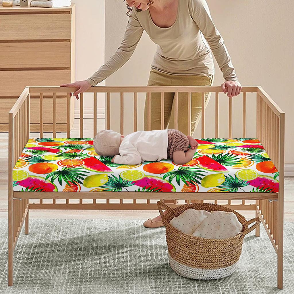 Tropical Fruit Leaf Pattern Print Baby Crib Sheet