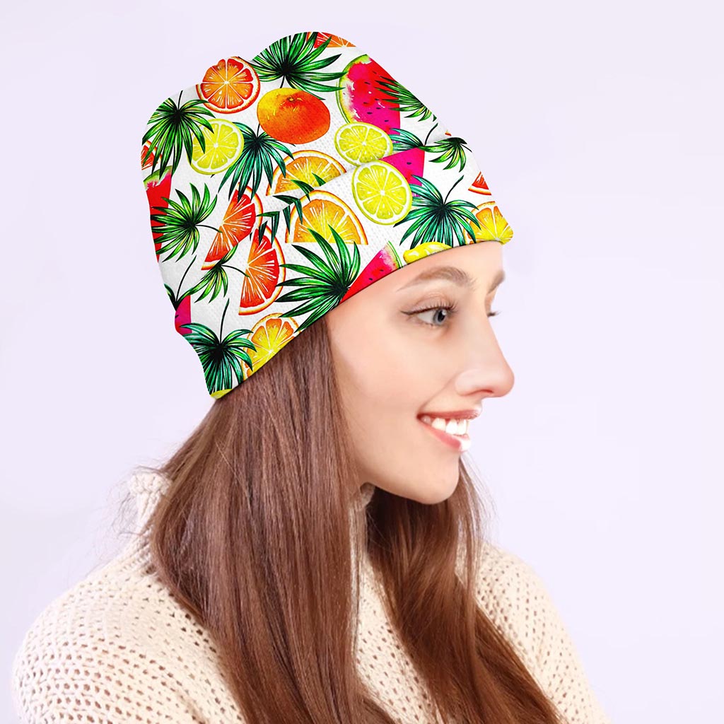 Tropical Fruit Leaf Pattern Print Beanie