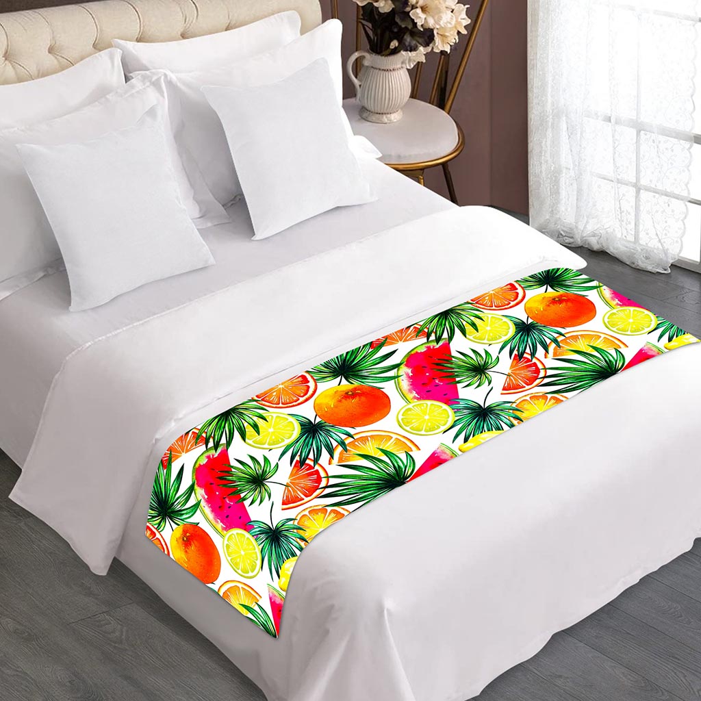 Tropical Fruit Leaf Pattern Print Bed Runner