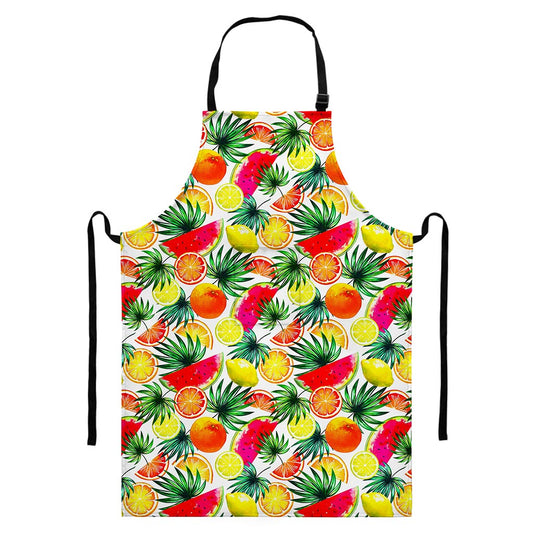 Tropical Fruit Leaf Pattern Print Bib Apron With Pocket