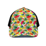 Tropical Fruit Leaf Pattern Print Black Mesh Trucker Cap