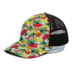 Tropical Fruit Leaf Pattern Print Black Mesh Trucker Cap
