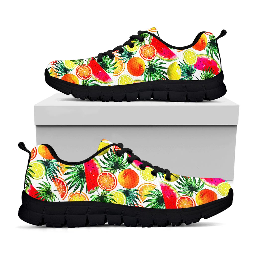 Tropical Fruit Leaf Pattern Print Black Running Shoes