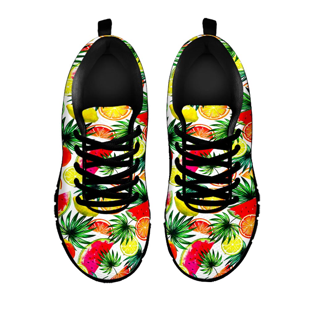 Tropical Fruit Leaf Pattern Print Black Running Shoes
