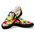 Tropical Fruit Leaf Pattern Print Black Slip On Sneakers