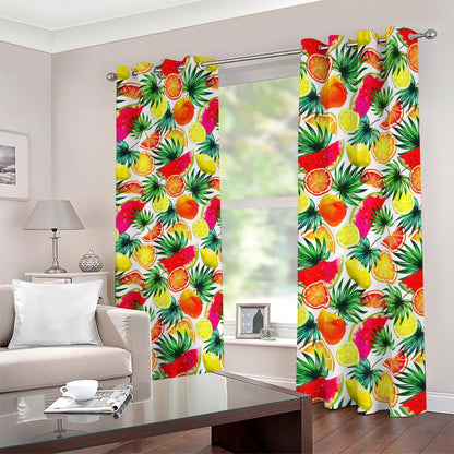 Tropical Fruit Leaf Pattern Print Blackout Grommet Curtains