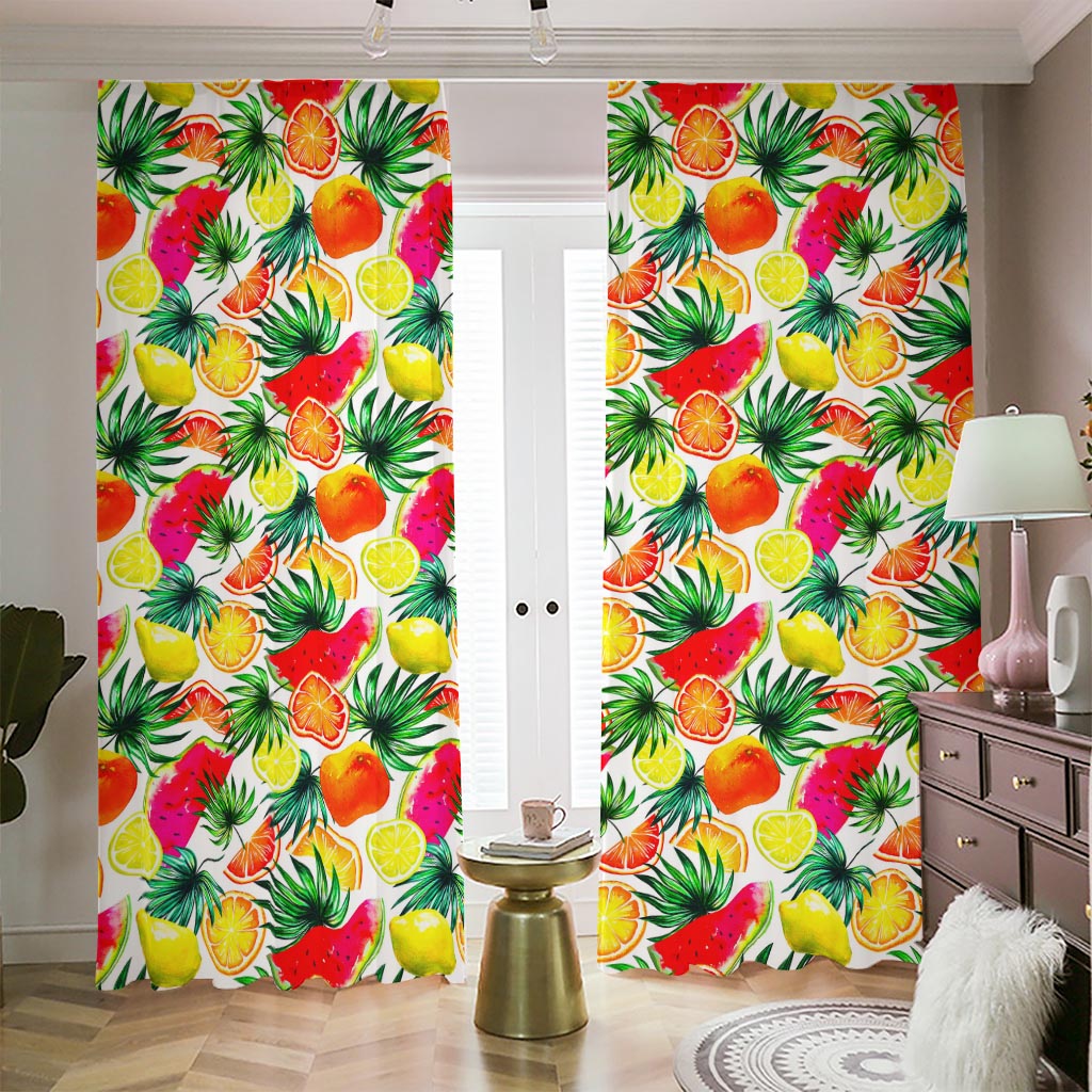 Tropical Fruit Leaf Pattern Print Blackout Pencil Pleat Curtains