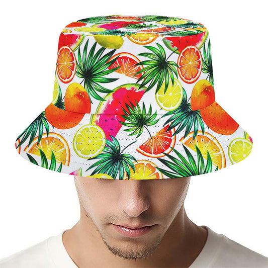 Tropical Fruit Leaf Pattern Print Bucket Hat