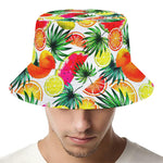 Tropical Fruit Leaf Pattern Print Bucket Hat