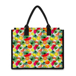 Tropical Fruit Leaf Pattern Print Canvas Tote Bag