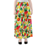 Tropical Fruit Leaf Pattern Print Chiffon Maxi Skirt