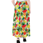 Tropical Fruit Leaf Pattern Print Chiffon Maxi Skirt