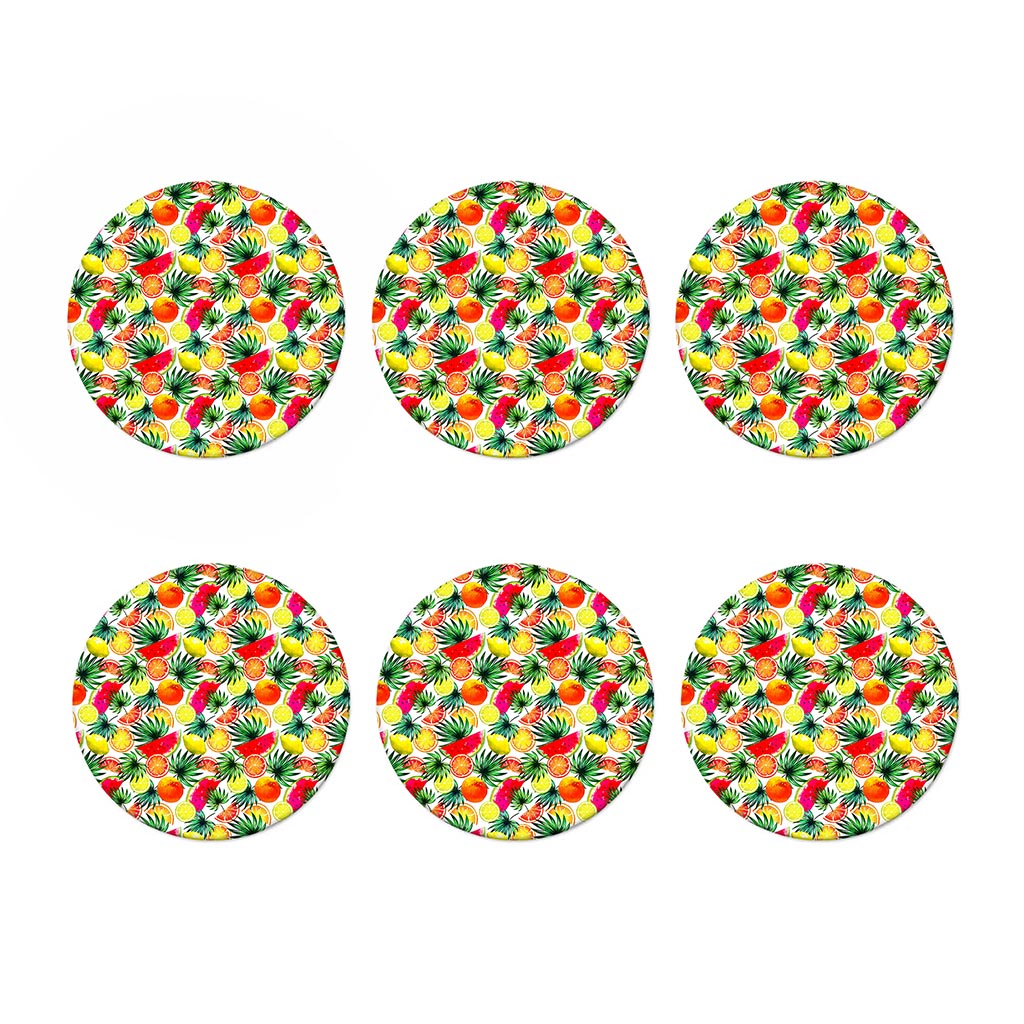 Tropical Fruit Leaf Pattern Print Coaster Set