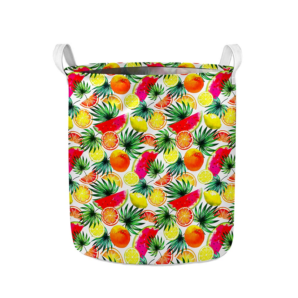 Tropical Fruit Leaf Pattern Print Collapsible Laundry Basket
