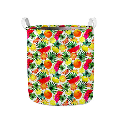 Tropical Fruit Leaf Pattern Print Collapsible Laundry Basket