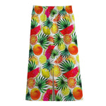 Tropical Fruit Leaf Pattern Print Cotton Front Slit Maxi Skirt