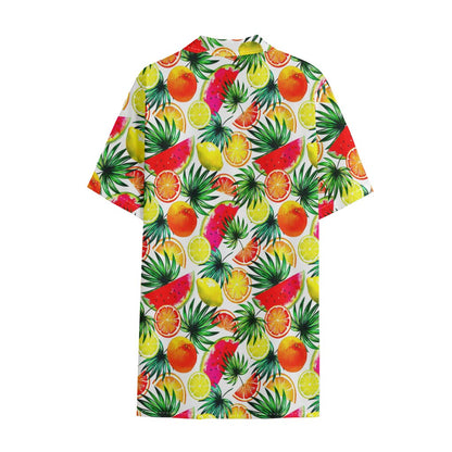 Tropical Fruit Leaf Pattern Print Cotton Hawaiian Shirt
