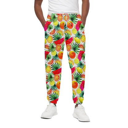 Tropical Fruit Leaf Pattern Print Cotton Pants
