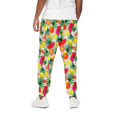 Tropical Fruit Leaf Pattern Print Cotton Pants