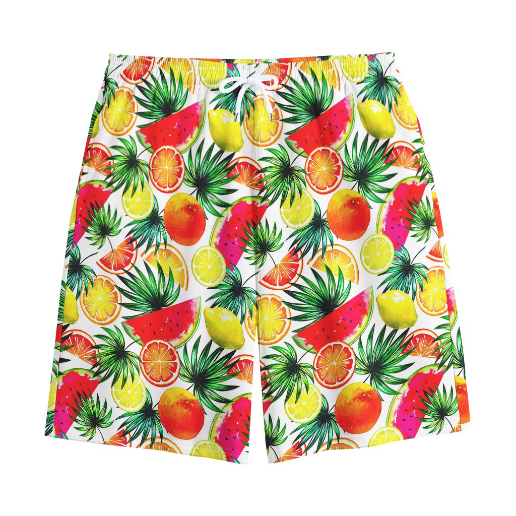 Tropical Fruit Leaf Pattern Print Cotton Shorts