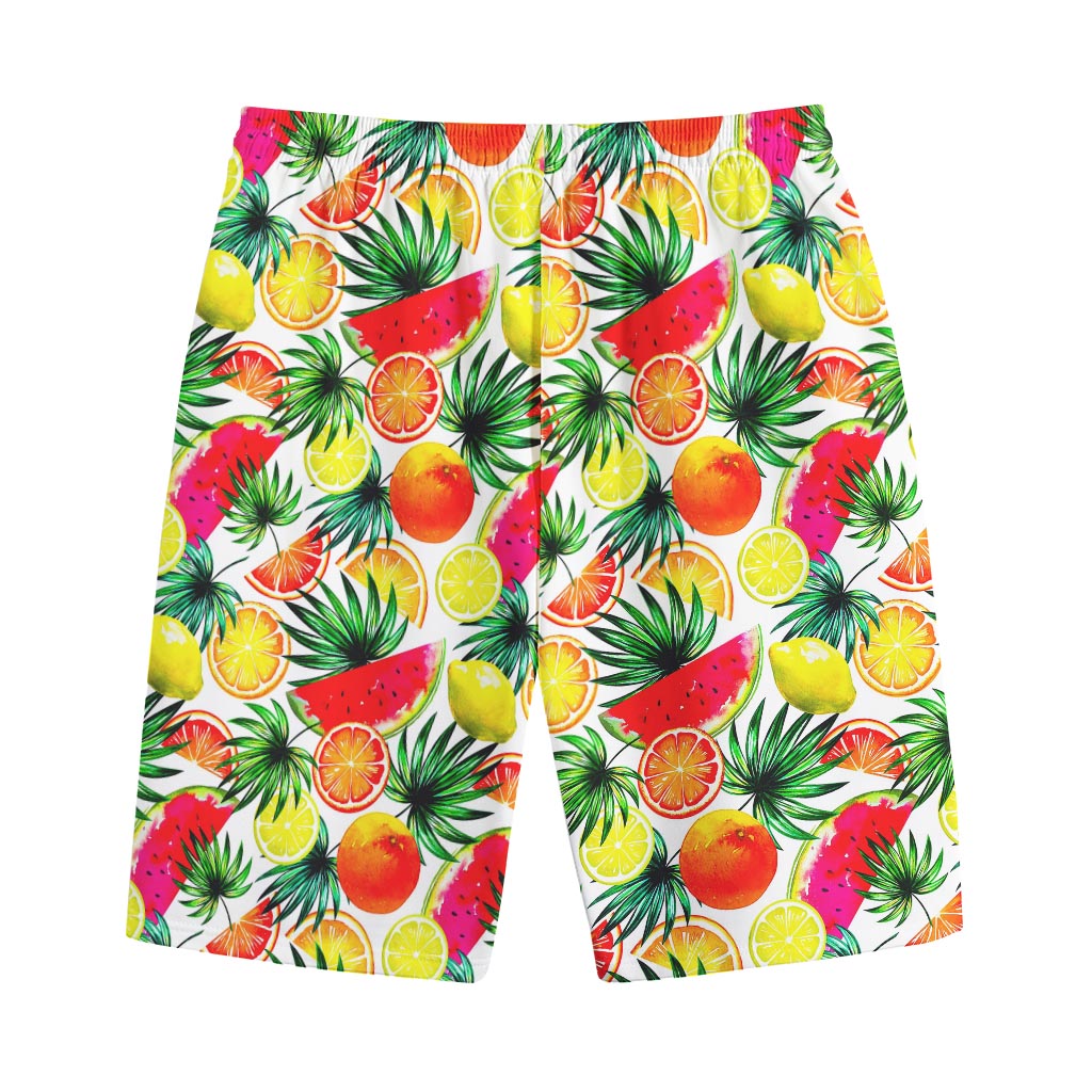 Tropical Fruit Leaf Pattern Print Cotton Shorts