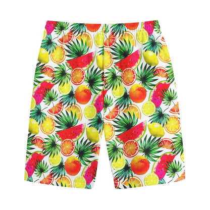 Tropical Fruit Leaf Pattern Print Cotton Shorts
