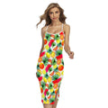 Tropical Fruit Leaf Pattern Print Cross Back Cami Dress
