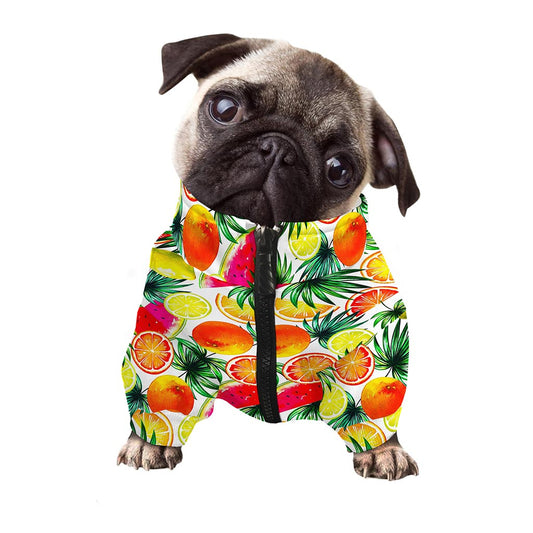 Tropical Fruit Leaf Pattern Print Dog Zip Up Jacket