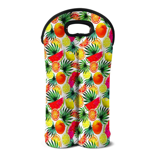 Tropical Fruit Leaf Pattern Print Double Neoprene Wine Tote