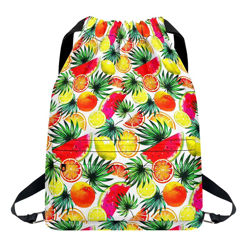 Tropical Fruit Leaf Pattern Print Drawstring Backpack