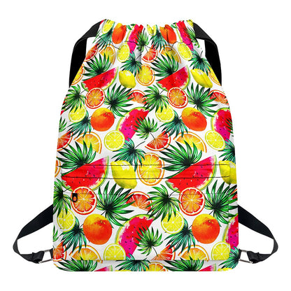 Tropical Fruit Leaf Pattern Print Drawstring Backpack