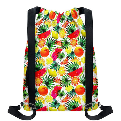 Tropical Fruit Leaf Pattern Print Drawstring Backpack