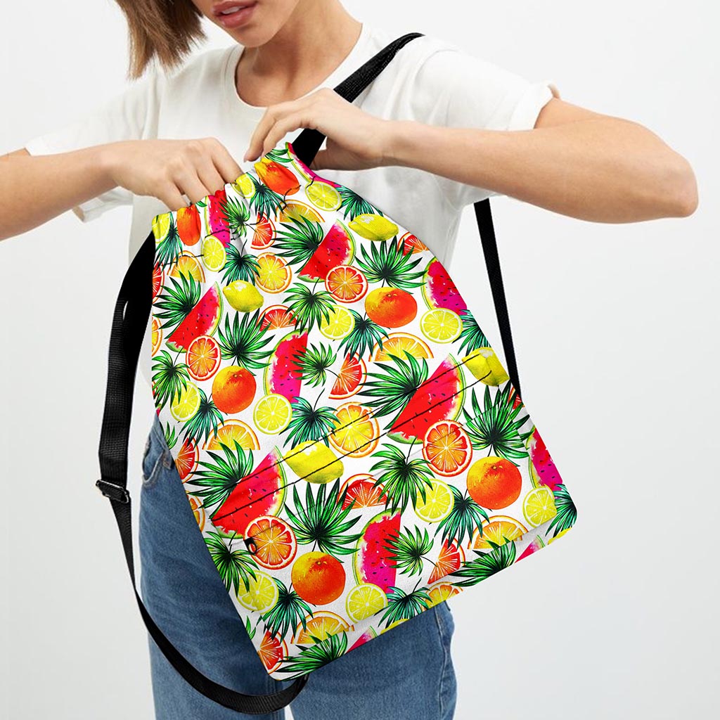 Tropical Fruit Leaf Pattern Print Drawstring Backpack